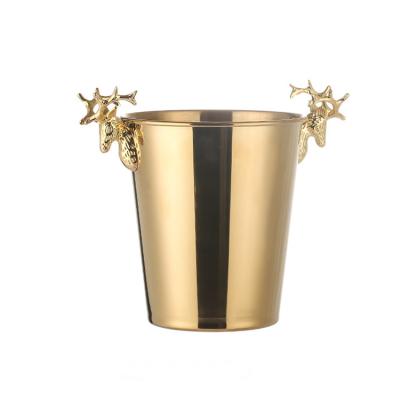 China 5L Viable Plated Creative Stainless Portable Deer Ice Bucket Creative Gold Proof Ice Bucket Autumn Metal Head Ice Bucket For Restaurant for sale