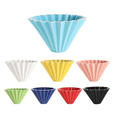 China Creative Design Coffee Dripper Coffee Filter Cup Maker Cone Folding Type Paper Strainer Machines Colorful Ceramic V60 Flexagon Coffee Filters Standing Holder for sale