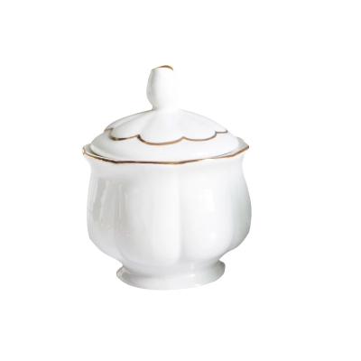 China Modern Beautiful Shape Fashion Piece Sugar Bowl With Lid Milk Jug Bone China Family Coffee Cafe Set Line Sauce Creamer Pot Candy Gold Pot for sale