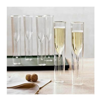 China Hot Upright Wedding Champagne Ins Tube Tulip Flutes Sherry Goblet Cocktail Cup Fashion and Beauty Double Wall Sparkling Wine Glass Top Restaurant for sale