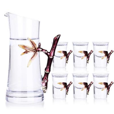 China Luxurious and Exaggerated Sake Wine Pride Shot Glasses Liquor Spirits Decanter Cocktail Shot Glass Set Crystal Inlay Color Enamel Bamboo Shot Glass for sale