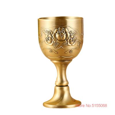 China In 3D Stock Relief Antiqued Retro Metal Russia Vodka Wine Goblet Short Shot Glass Spirits Liquor Glass Cup Copper Bronze Wine Glass for sale