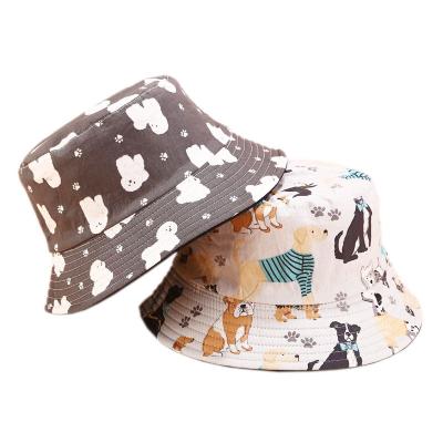 China Animal Picture Summer Fisherman Hat Men Reversible Bucket Hat Women Dog Print Cartoon Bucket Hat for sale