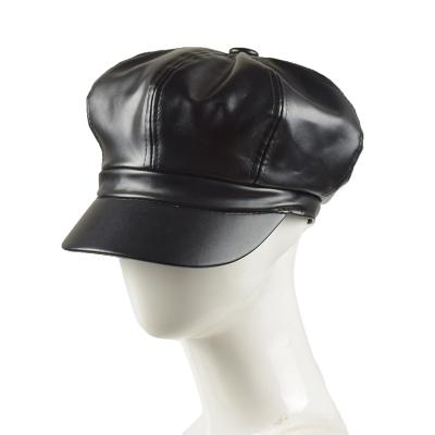 China Character Trend New Faux PU Beret Hat French Hat For Fashion Black Leather Beret for sale