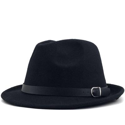 China Factory Wholesale Fashion Black And Gray Felted Hat Men Dobby Hats Belt Formal Hat Short Felted Hat With Gutters for sale