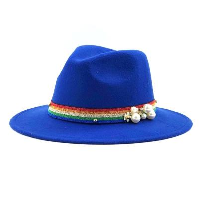 China Latest Listing Dobby Cheap Rainbow With Pearl Fedora Hats For Adults Women Fedora Hats 2021 Wholesale for sale