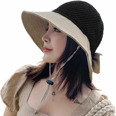 China Small Brim Summer Sunscreen Image Straw Bucket Hat Foldable Mesh Fisherman Hat Beach Woven Straw Hats For Women for sale