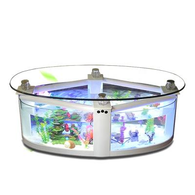 China 1.2 Meter Eco Friendly Circular Tea Table Standing Aquarium Glass Aquarium for sale