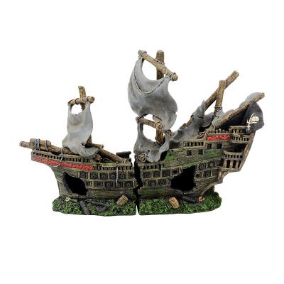 China Viable Resin Shipwreck Decor Battleship Aquarium Fish Tank Decoration Ornaments Pirate Ship for sale