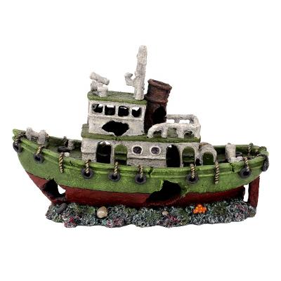 China Viable Shipwreck Aquarium Ornaments Boat Shipwreck Aquarium Artificial Aquatic Ornament for sale