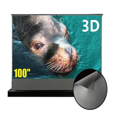 China Reject Tag Ambient Light Electric Voltage Motorized Stand Pull Up Obsidian 3D Throw ALR Screen Long Stage Foldable 100 Inch Projector Screen for sale