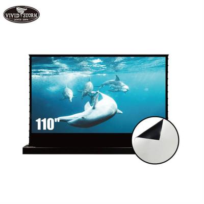 China Electric vividstorm 110 inch electric floor long rise projector throw home cinema screen motorized floor projection screen for sale