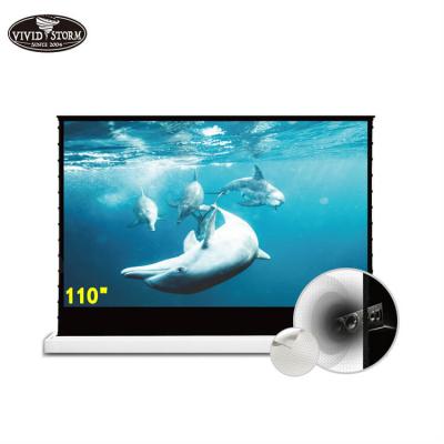 China 110 Inch Vividstorm Electric Sound Perforating Projector Transparent Acoustic Screen Floor Pro Rising Auto Screen for sale