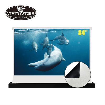 China 84 Inch Electric 4k Floor Rise Projection Screen Portable Motorized Retractable Home Theater Projector Screen for sale