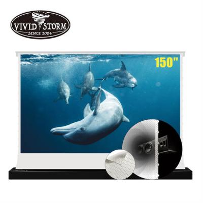 China 150 Inch Motorized Wall Mount Electric Projector Screen Transparent Pull Up Floor Automatic Motorized Projection Screen for sale