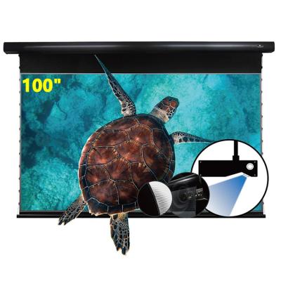 China Ambient Light Rejection 100 Inch Digital Projector Screen Perforated Motorized 16:9 HD Home Theater 4k Black Diamond Crystal Projection Screen for sale