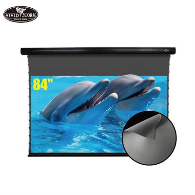 China Portable 16:9 Ambient Light Polyester Rejection Black Diamond Pull Down Motorized Alr Projector Screen 84 Inch Gray Screen For Projection for sale