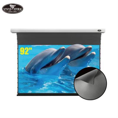 China 92 Inch 16:9 Ambient Light Rejection 16:9 Ceiling Mount Projector Easy Care Electric Motorized Hidden Portable Screen For Home for sale