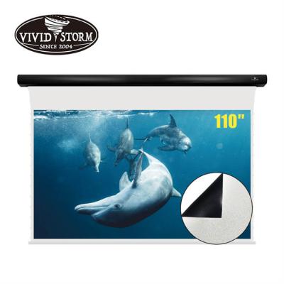 China 110 Inch Home Theater Electric Wholesale Projection Screen Throw Long Throw Portable Motorized High Contrast Movie Wall Projector Screen for sale