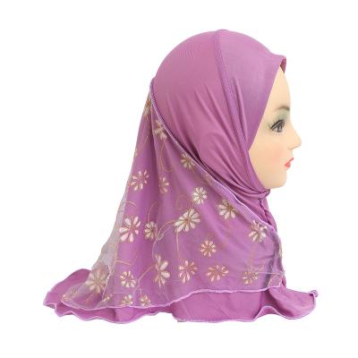 China Muslim Headscarf  2 to 7 years old girl splicing mesh hijab national turban Malay scarf spot wholesale H043 for sale