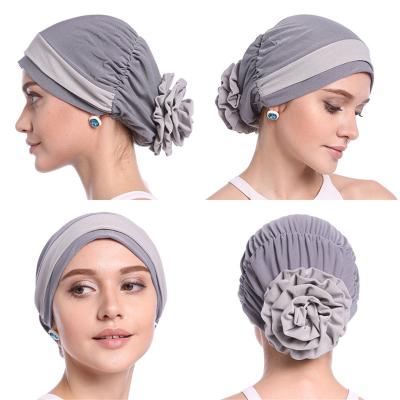 China Muslim Headscarf  Fashion two-color disc flower hat chemotherapy cap small cap base cap H133 for sale