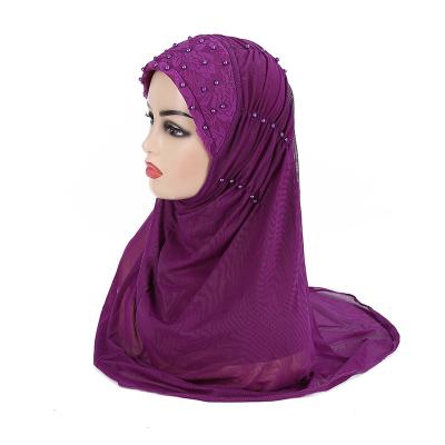 China Muslim Headscarf  Cross-border exclusively for double-layer mesh pleated beaded Arabian scarf fashion hat H131 for sale