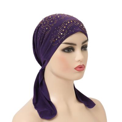 China Muslim Headscarf  Fashion crystal hemp drill ear cap African Baotou turban Arab scarf chemotherapy hat spot wholesale Muslim headscarf for sale