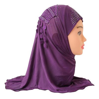 China Muslim Headscarf  Ice silk fabric cute little girl with lace hijab 2 to 7 years old children's gauze scarf hat Muslim headscarf for sale