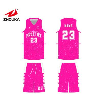 China Cheap Reversible Pink 100% Breathable Polyester Basketball Tank Tops With Numbers for sale