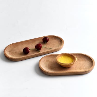 China Sustainable 23cm Wooden Table Fruit Snack Plate Cake Serving Small Sushi Food Bombs Tray Plates Wooden Tableware for sale