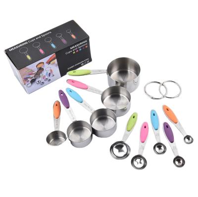 China Viable Hot Sale 10pcs Stainless Steel Spoons And Cheap Promotional Measuring Cup With Silicone Handle for sale