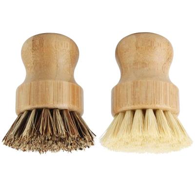 China Sustainable Palm Pot Brush Bamboo Round Mini Scrub Natural Scrub Wet Cleaning Scrubber For Washing Dishes Pots Filters Vegetable Brushes for sale