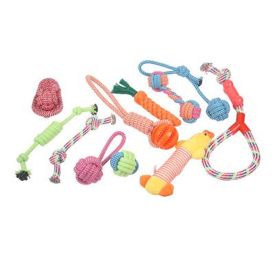 China Custom Viable Interactive Braided Ball Pet Cotton Blend Bite Funny Squeaky Dog Toys Set Durable Pet Chew Toy for sale