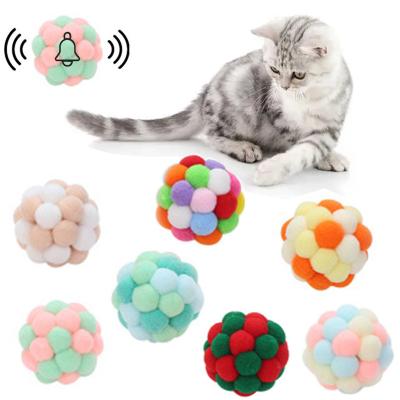 China New Hot Sale Funny Automatic Healthy Size Viable Cat Toy Ball Interactive Pet Cat Toy Colorful Handmade Bells Bouncy Ball 2 for sale