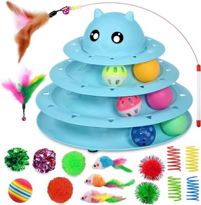 China Viable Popular Fun Exercise Puzzle Exercise Kitten Toy Three Levels Turntable Cat Mental Physical Interactive Roller for sale