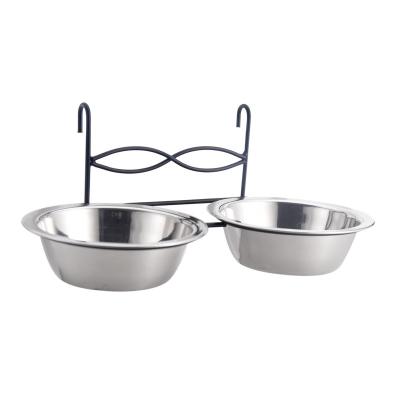 China CW-008 Small Animals Pet Hanging Bowl: cat and dog eating and drinking bowls; two in one hanging type stainless steel pet basket bowls for sale