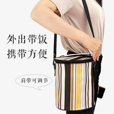 China TK-010 Lunch Box Heat Preservation Bag Large Capacity Yellow Stripe Column Portable Oxford Cloth Hand Heat Storage Bag for sale