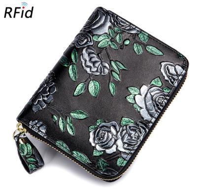 China Anti-theft Fashion Small Wallet For Lady Women Wrist Bracelet Pocket Clutch Flowers Printed Leather Zipper Purse for sale