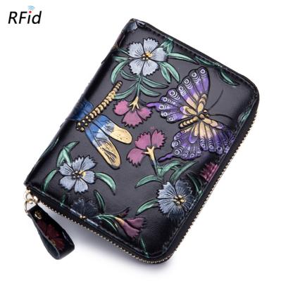 China FRID Anti-theft Women Blocking Purse Ladies Passport Credit Card Holder Smart Wallet Genuine Leather Birthday Gift for sale