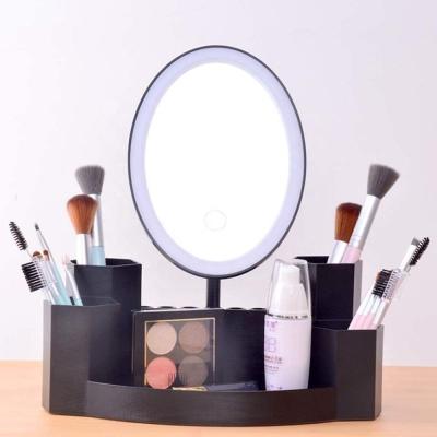 China High Lighted Makeup Mirror-Smart Led Storage Desktop Dressing Table Mirror With Light Creative Folding for sale