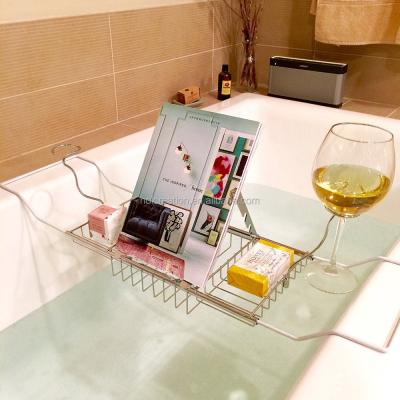 China Sustainable Bathroom Tub Cart With Wine, Candle And Book Holder Bath Rack Stainless Steel for sale