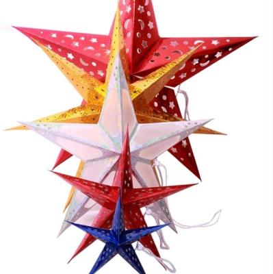 China Eco-friendly 3D Star Pentagon Lampion Hollow Lampshade Ceiling Hanging Decorations for sale