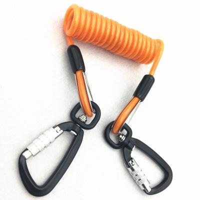 China safe tool Anti-lost Lanyard Height Coiled Cable Tool Lanyard With Double Galvanized Carabiners for tools for sale