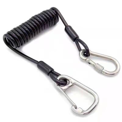 China For Tools Outdoor Sports Stainless Steel Colorful Safety Clip Harness Spring Coiled Lanyard With Twist Lock Carabiner for sale