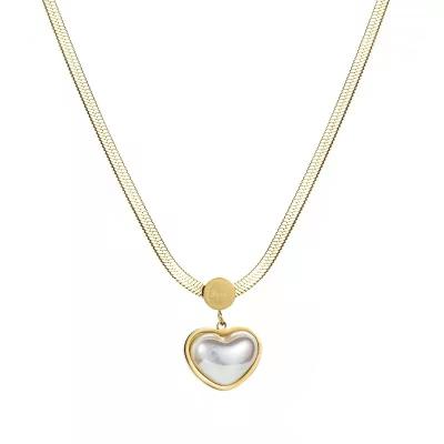 China UA730 FASHIONABLE Heart Shaped Dangling Stainless Steel Bead Women Dropshipping Chain Necklace for sale