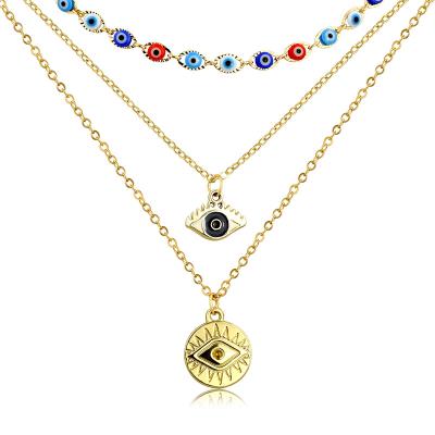 China Retro UA277 Drop Shipping Hot Sale Gold Plated Colorful Movable Devil Eye Link Chain Layered Enamel Eye Necklace Pendant For Women for sale