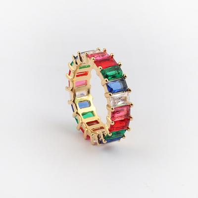 China UA269dropping Women Wedding Engagement Jewelry Multi Color Crystal Eternity Ring Rectangle Baguette Romantic Bridal Ring for sale