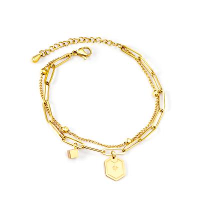 China Trendy dropshiping design 14K gold female creative asymmetric cuban bracelet personality pearl bracelet UA74 for sale