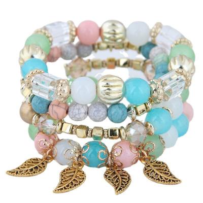 China UA90 fashion luxury dropshiping multilayer bracelet beaded bracelet multilayer leaf glass bracelet for women for sale