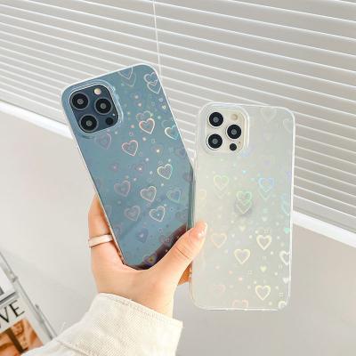 China Reflective Cover Shell Cell Transparent Phone Case Glitter Heart Lady Laser Soft TPU Shockproof Mobile Phone Cover For iPhone 11 12 13 pro max for sale